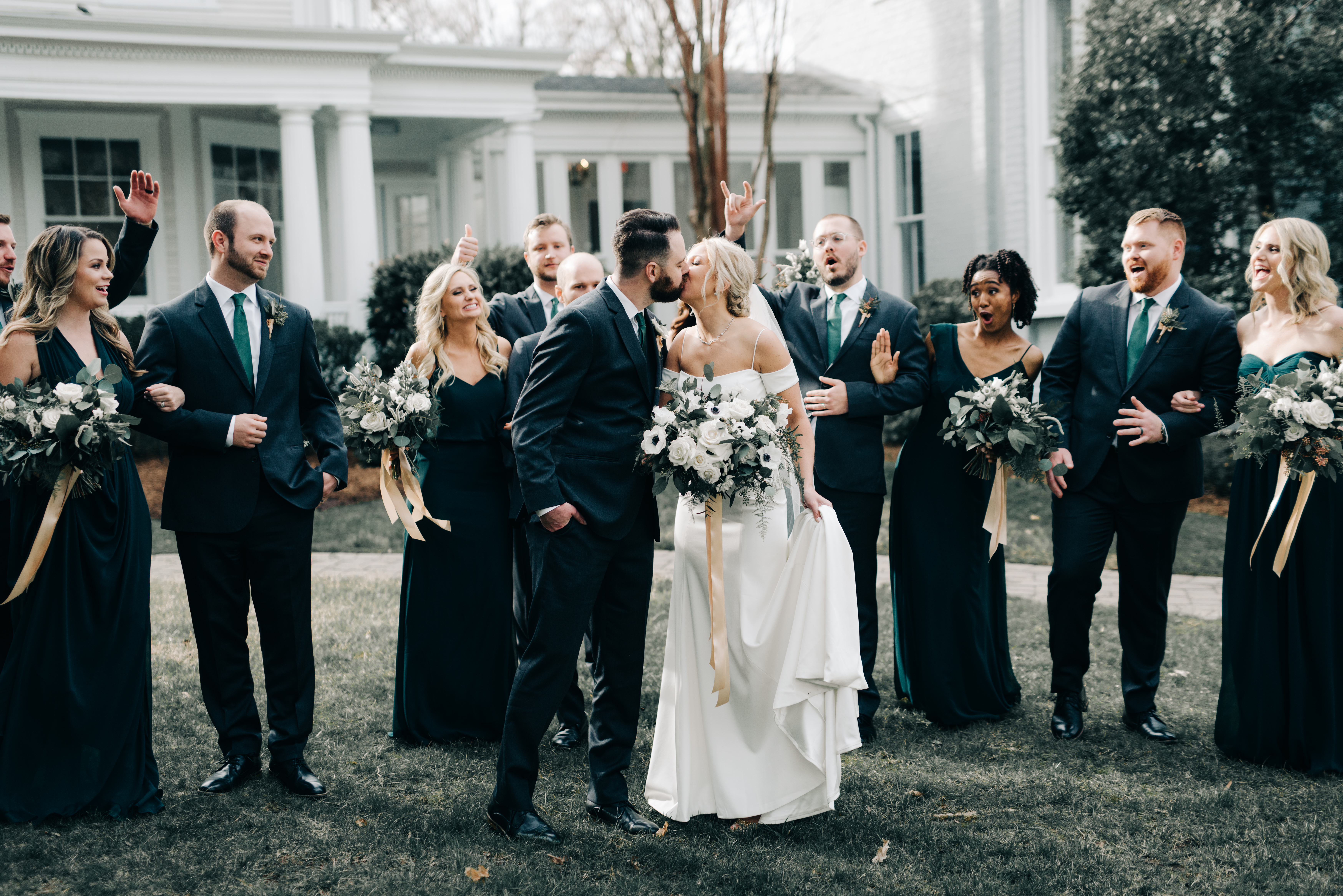Bridal party at historic wedding venue in North Carolina for a winter wedding McAlister-Leftwich House | Greensboro, NC