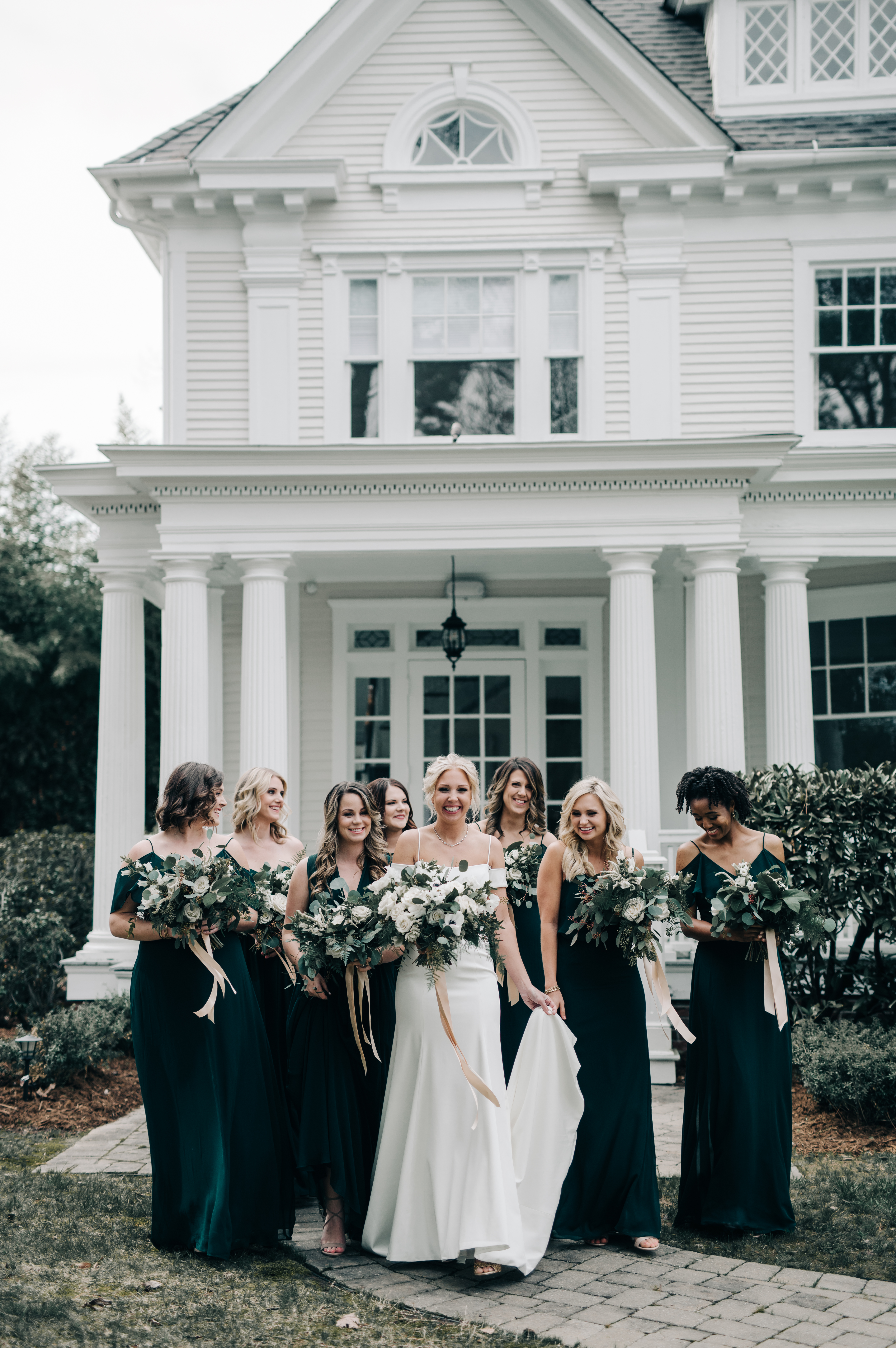 Emerald green bridesmaid dresses at McAlister-Leftwich House | Greensboro, NC