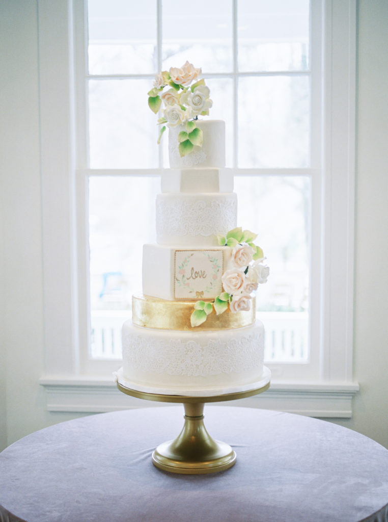 White Ivory Floral Wedding Cake