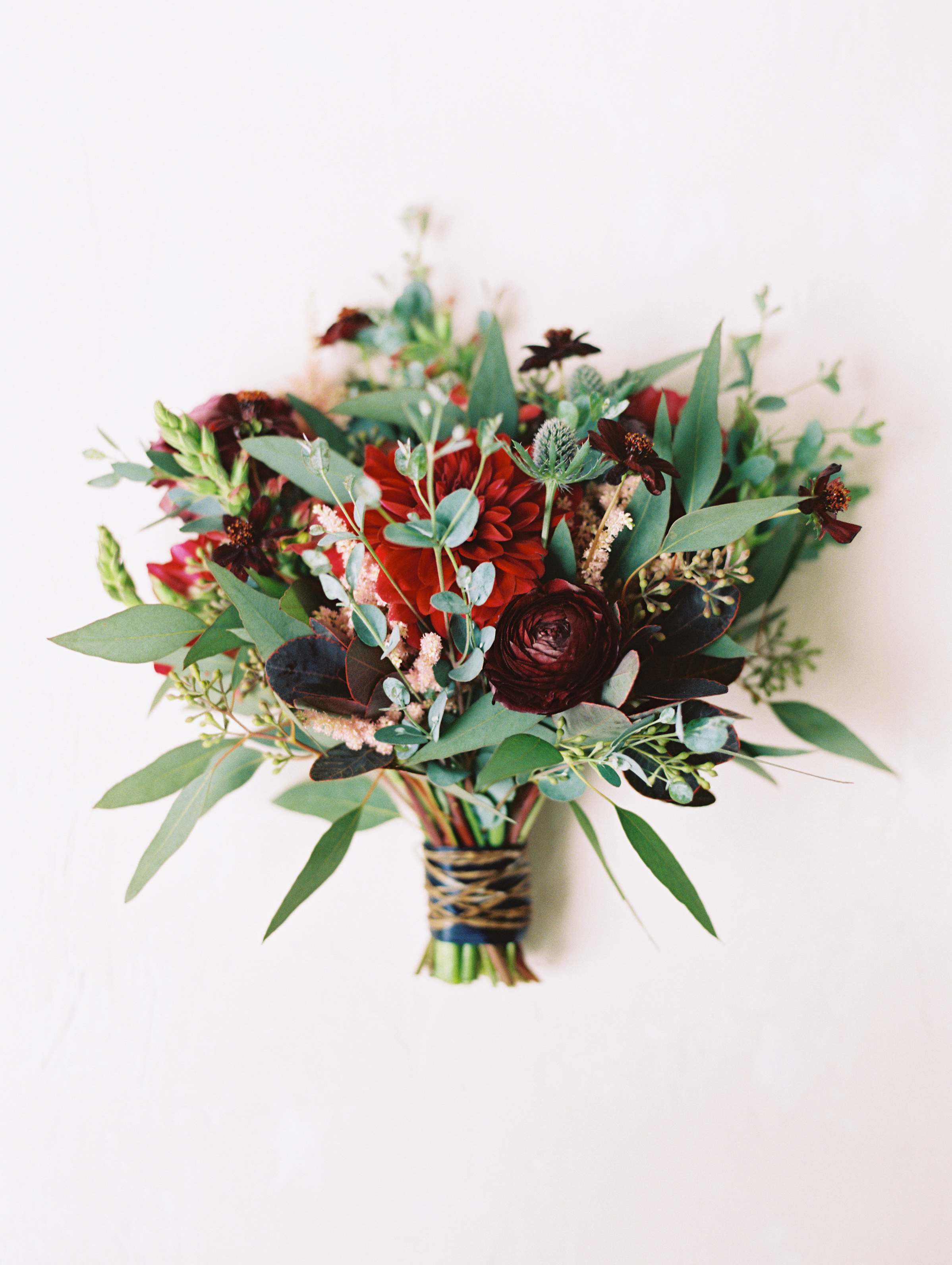 Red and cranberry bouquet inspiration. Rebecca Rose Events & Ally and Bobby Photography at McAlister-Leftwich in Greensboro, NC