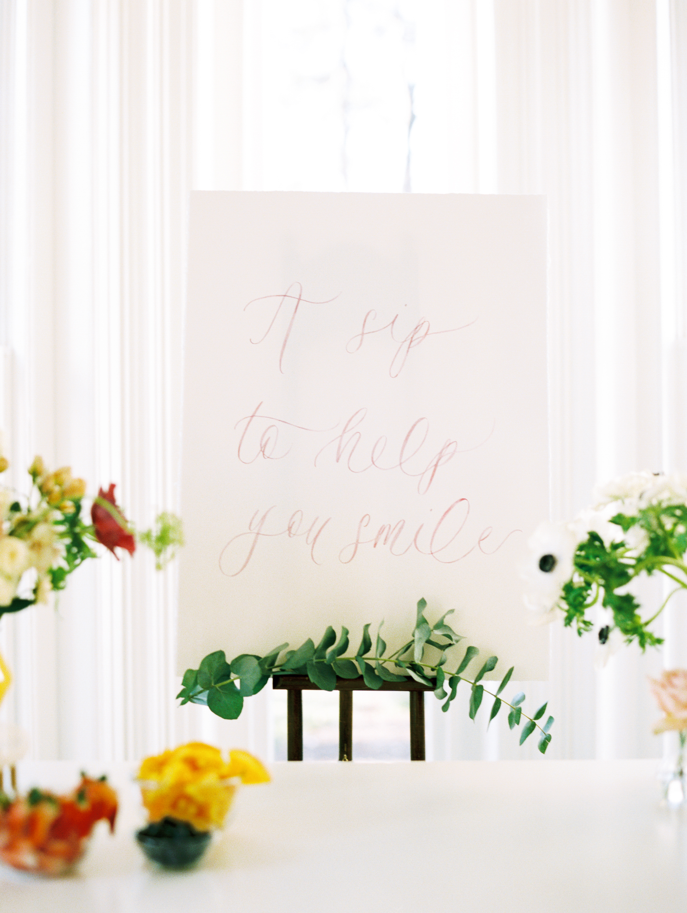 Mimosa bar sign by Simply Jessica Marie at The School of Styling | Venue: McAlister-Leftwich House in North Carolina